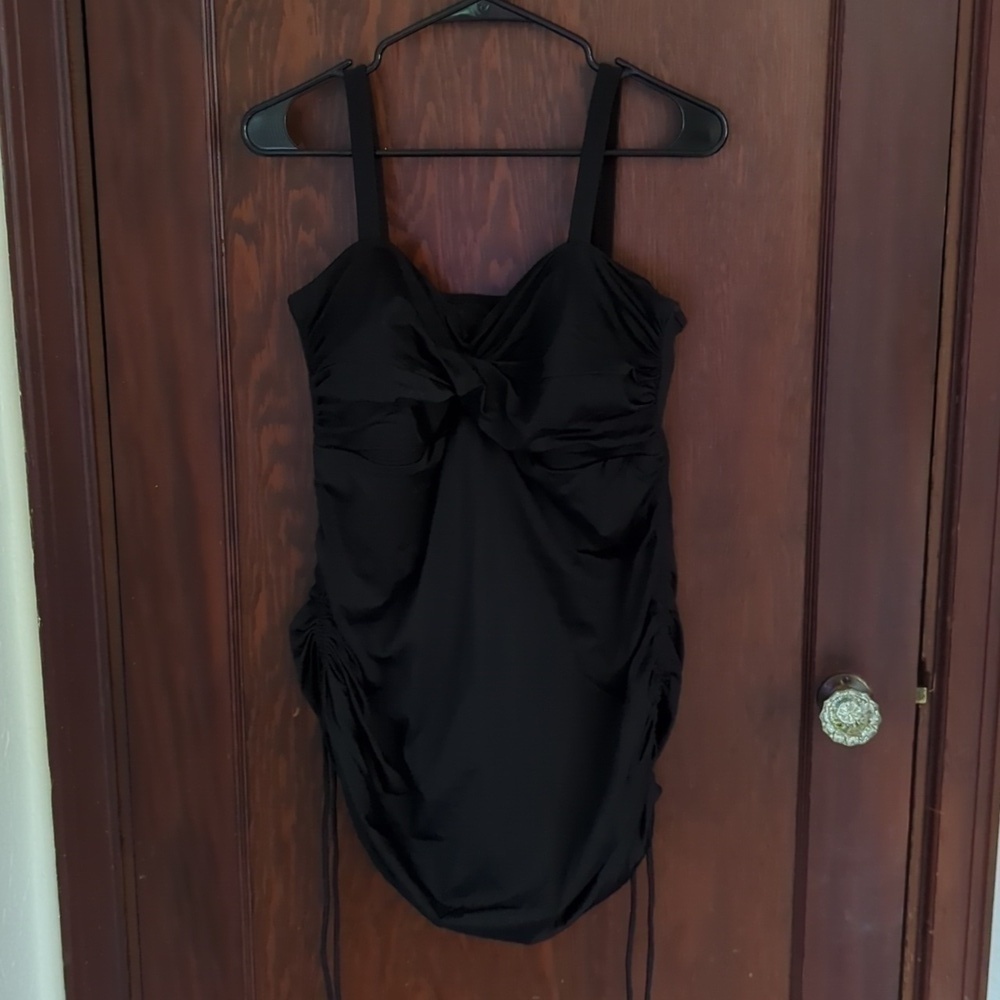 Lands' End Black Classic Cinch Waist Tankini Top Size 16 Petite
